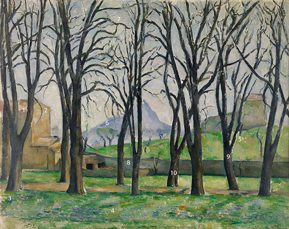 Cézanne-Chestnut-Trees-at-Jas-de-Bouffan-pigments