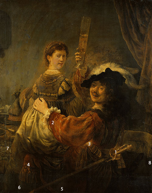 Rembrandt-Self-portrait-with-Saskia-pigments