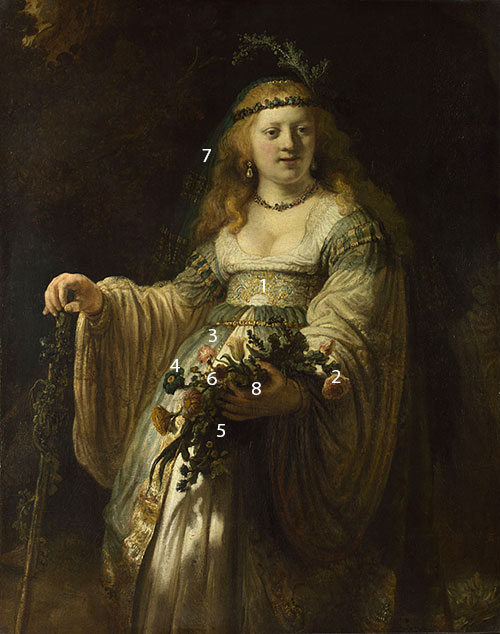 Rembrandt-Saskia-in-arkadian-costume-pigments