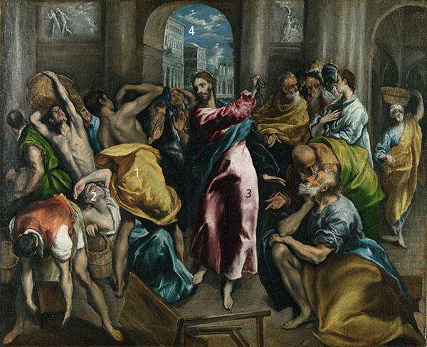 El-Greco-Christ-driving-the-traders-from-the-temple-pigments