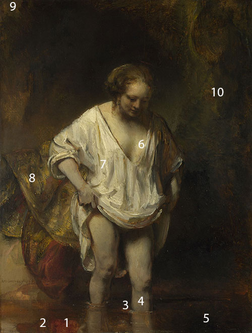 Rembrandt-a-Woman-bathing-in-a-stream-pigments